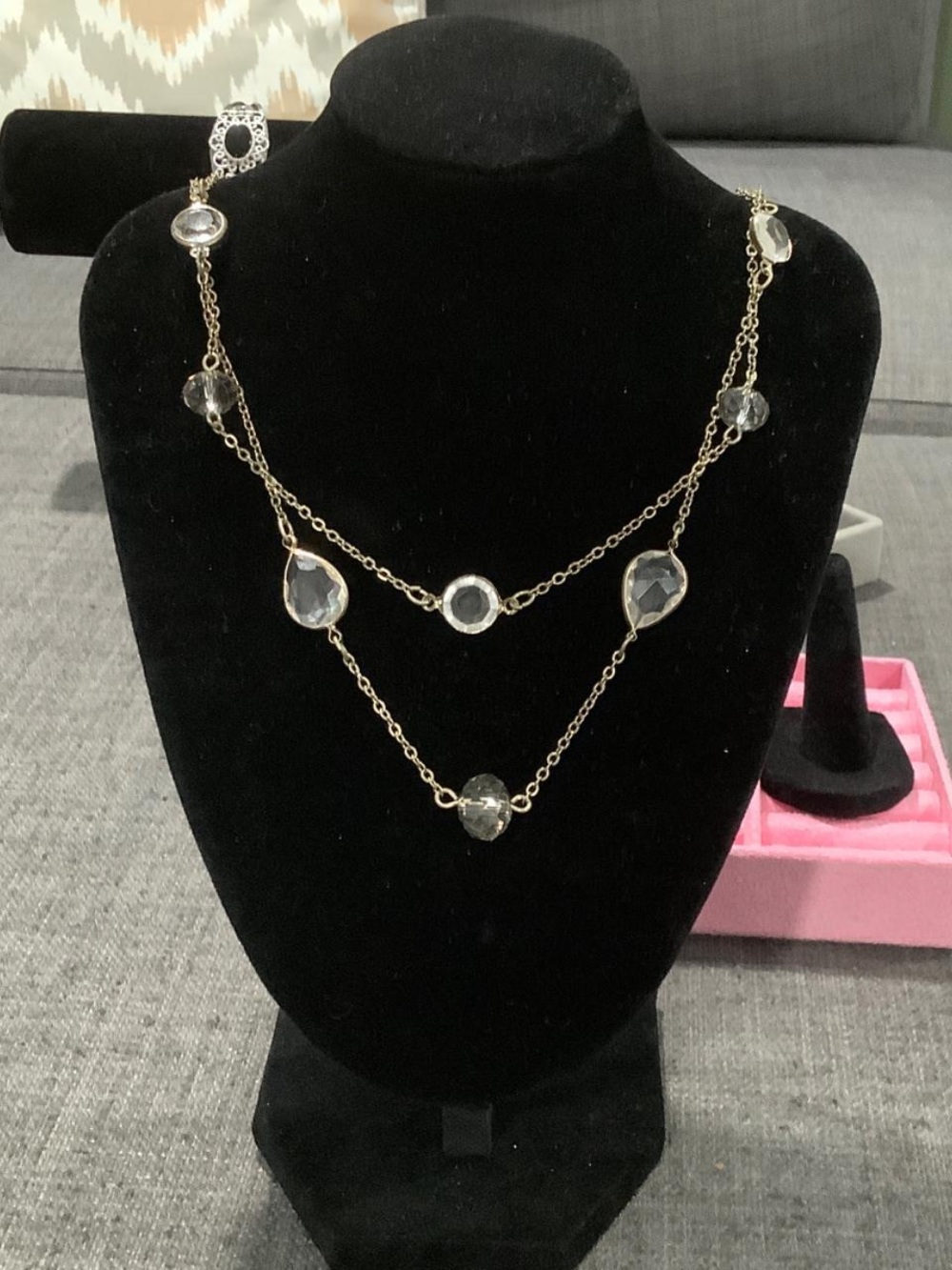 Express Silver Tone Two Tier Crystal Pendant Necklace